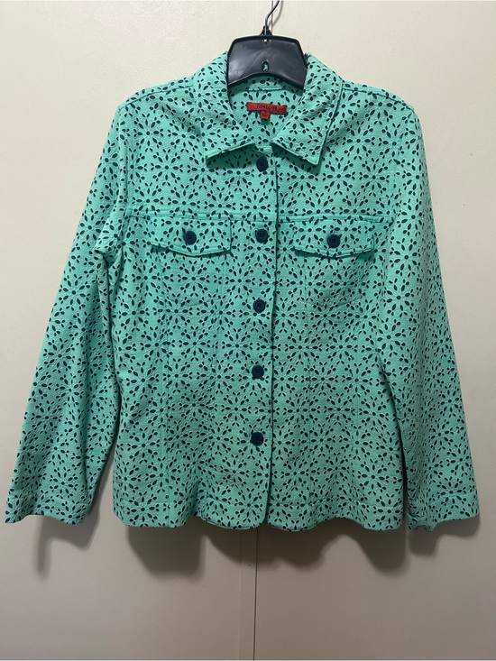Joni B Jackets & Blazers - Joni B. Turquoise Eyelet Button-Up Jacket